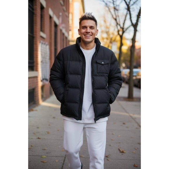 Y2K Style Dockers Black Puffer Jacket Men's L Insulated Winter Coat - Picture 2 of 16